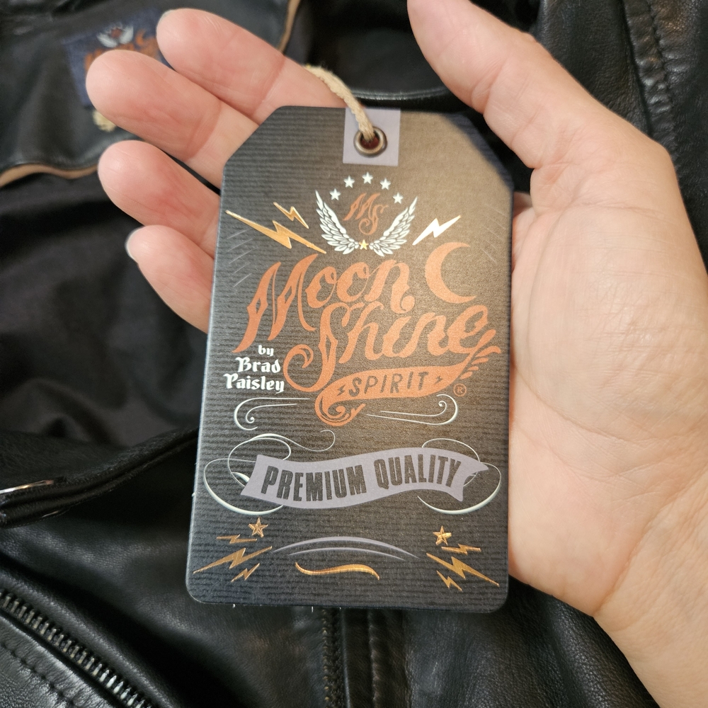 Moonshine Spirit Boot Barn Men's Black Leather Military Moto Jacket XL - Picture 6 of 14